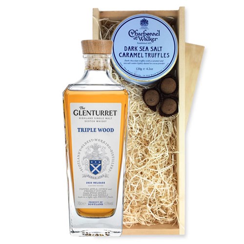 The Glenturret Triple Wood Single Malt Whisky 70cl And Dark Sea Salt Charbonnel Chocolates Box
